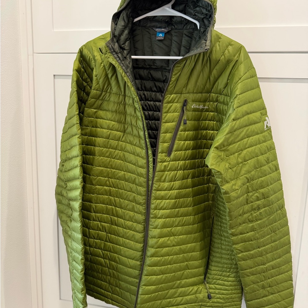 Eddie Bauer Men's First Ascent EB800 Down puffy Green Jacket Tall Large hooded